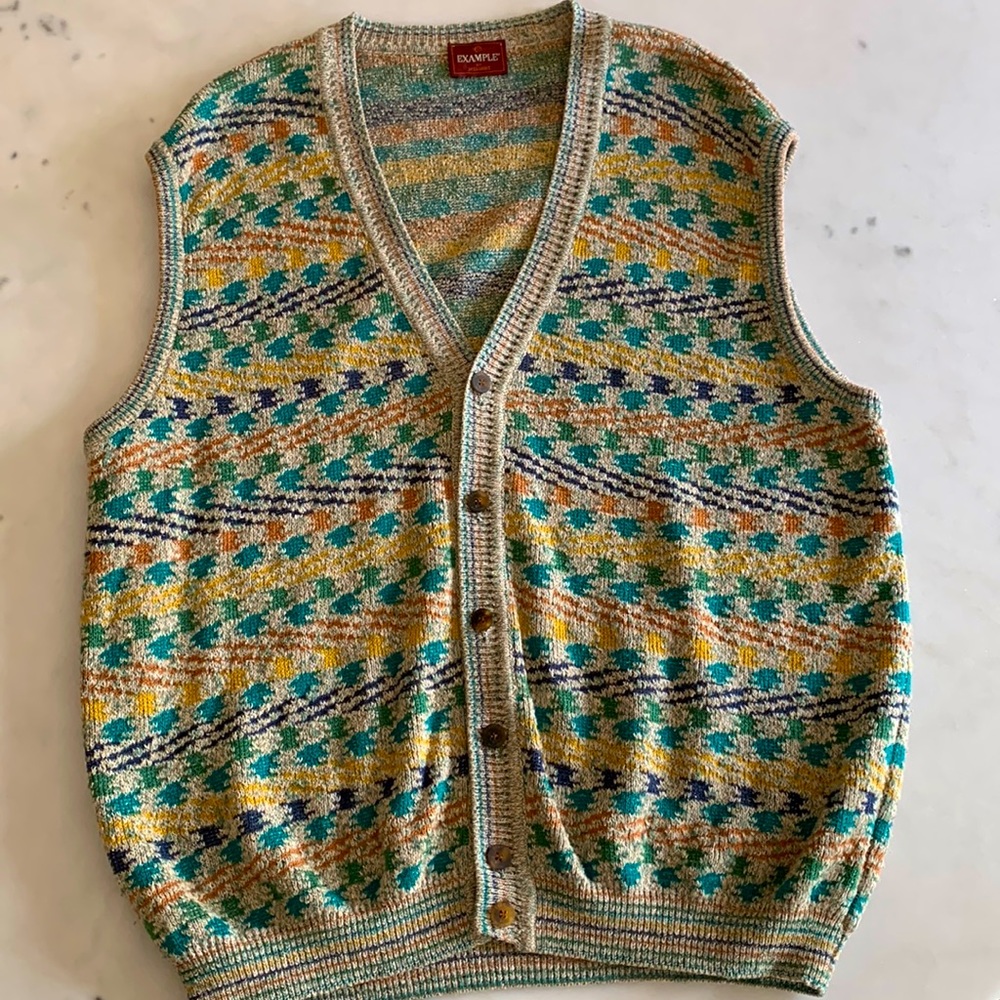 Missoni Multicolor Knit Vest in Teal, Mustard, Navy & Cream